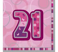 Unique Party 28439 - Glitz Pink 21st Birthday Paper Napkins, Pack of 16