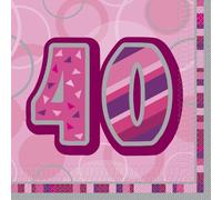 Unique Party Paper Napkins Glitz Pink 40th Birthday 28441 - Pack of 16