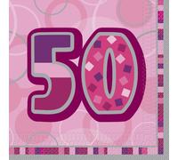 Unique Party 28442 - Glitz Pink 50th Birthday Paper Napkins, Pack of 16