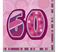 Unique Party 28443 - Glitz Pink 60th Birthday Paper Napkins, Pack of 16