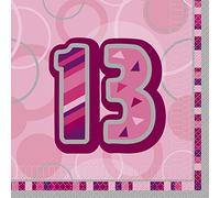 Unique Party 28446 - Glitz Pink 13th Birthday Paper Napkins, Pack of 16