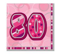 Unique Party 28447 - Glitz Pink 80th Birthday Paper Napkins, Pack of 16