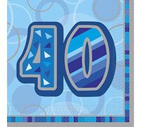 Unique Party 28461 - Glitz Blue 40th Birthday Paper Napkins, Pack of 16