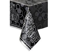 Unique Party 28473 - Glitz Black and Silver Birthday Plastic Tablecloth, 7ft x 4.5ft