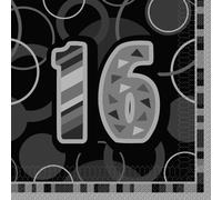 Unique Party 28477 - Glitz Black 16th Birthday Paper Napkins, Pack of 16