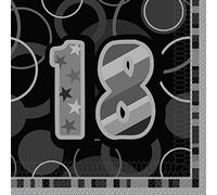 Unique Party 28478 - Glitz Black 18th Birthday Paper Napkins, Pack of 16