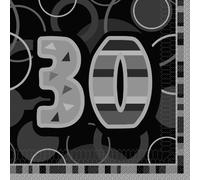 Unique Party 28480 - Glitz Black 30th Birthday Paper Napkins, Pack of 16
