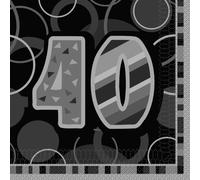 Unique Party 28481 - Glitz Black 40th Birthday Paper Napkins, Pack of 16