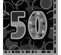 Unique Party 28482 - Glitz Black 50th Birthday Paper Napkins, Pack of 16