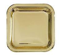 Unique Party 32334 - 18cm Foil Gold Square Paper Party Plates, Pack of 8