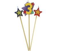 Unique Party 34043 - Number 3 Star Birthday Candles Set of 3