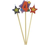 Unique Party 34044 - Number 4 Star Birthday Candles Set of 3