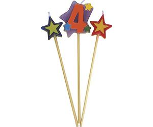 Unique Party 34044 - Number 4 Star Birthday Candles Set of 3