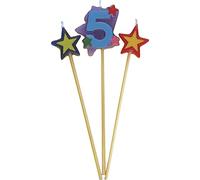 Unique Party 34045 - Number 5 Star Birthday Candles Set of 3, Multicolor, 18 centimeters