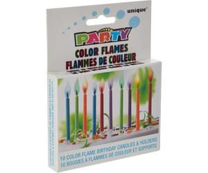 Unique Party 34099 - Colour Flame Birthday Candles and Holders, Pack of 10
