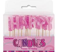 Unique Party 34430 - Glitz Pink Happy Birthday Candles, Set of 13
