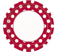 Unique Party 37495 - 23cm Red Polka Dot Party Plates, Pack of 8