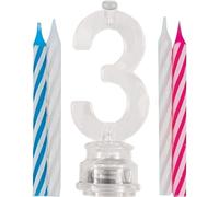 Unique Party 37533 - Colour Changing Flashing Number 3 Birthday Candle Holder with 4 Candles