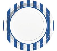 Unique Party 38015 - 23cm Royal Blue Striped Party Plates, Pack of 8