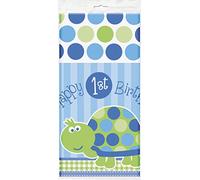 Unique Party 40443 - Plastic Blue Turtle 1st Birthday Tablecloth, 7ft x 4.5ft