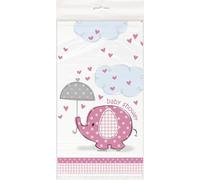Unique Party 41653 - Plastic Pink Elephant Baby Shower Tablecloth, 7ft x 4.5ft