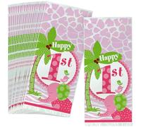 Unique Party 42561 - Cellophane Pink Safari 1st Birthday Party Bags, Pack of 20