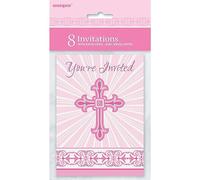 Unique Party 43794 - Radiant Cross Pink Religious Invitations, Pack of 8