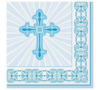 Unique Party 43822 - Radiant Cross Blue Religious Napkins, Pack of 16