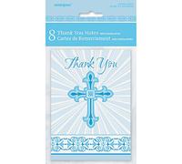 Unique Party 43835 - Radiant Cross Blue Religious Thank You Cards, Pack of 8