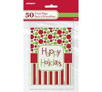 Unique Party 46890 - Happy Holidays Christmas Treat Bags, Pack of 50