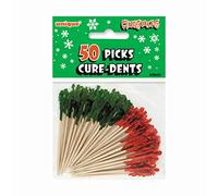 Unique Party 49455 - Red and Green Frilly Christmas Cocktail Sticks, Pack of 50