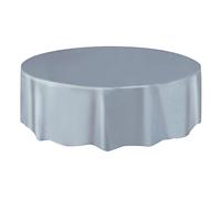 Unique Party 50034 50034-Round Silver Plastic Tablecloth, 7ft, Pack of 1