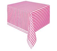 Unique Party 50302 - Plastic Hot Pink Striped Tablecloth, 9ft x 4.5ft
