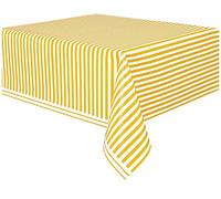 Unique Party 50303 - Plastic Yellow Striped Tablecloth, 9ft x 4.5ft