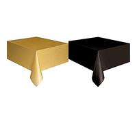 Unique Party 5084 5084-Gold Plastic Tablecloth, 9ft x 4.5ft, Gold, Pack of 1 & Party 5096 - Black Plastic Tablecloth, 9ft x 4.5ft