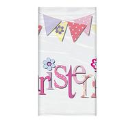 Unique Party 52033 - Plastic Pink Bunting Christening Tablecloth, 7ft x 4.5ft, 54" x 84"