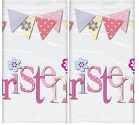 Unique Party 52033 - Plastic Pink Bunting Christening Tablecloth, 7ft x 4.5ft, 54" x 84" (Pack of 2)