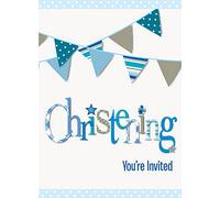 Unique Party 52064 - Blue Bunting Christening Invitations, Pack of 8