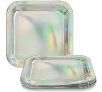Unique Party 53934 - 18cm Square Foil Iridescent Paper Plates, Pack of 8