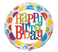 Unique Party 53960 - 18" Foil Rainbow Polka Dot Happy Birthday Balloon