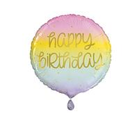 Unique 54981 Gold Pastel Rainbow Birthday Round Foil Balloon 18", Packaged Unicorn Balloon-45 cm, Multicolour