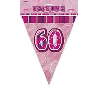 Unique Party 55297 - 12ft Foil Glitz Pink 60th Birthday Bunting Flags