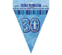 Unique Party 55304 - 12ft Foil Glitz Blue 30th Birthday Bunting Flags