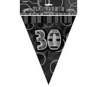 Unique Party 55314 - 12ft Foil Glitz Black 30th Birthday Bunting Flags