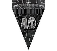 Unique Party 55315 - 12ft Foil Glitz Black 40th Birthday Bunting Flags