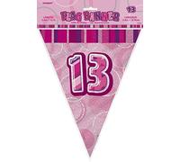 Unique Party 55356 - 12ft Foil Glitz Pink 13th Birthday Bunting Flags