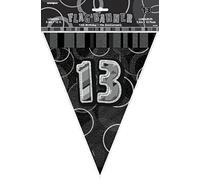 Unique Party 55358 - 12ft Foil Glitz Black 13th Birthday Bunting Flags