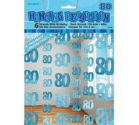 Unique Party 55369 - 5ft Hanging Glitz Blue 80th Birthday Decorations, Pack of 6