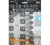 Unique Party 55371 - 5ft Hanging Glitz Black 80th Birthday Decorations, Pack of 6