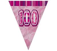 Unique Party 55374 - 12ft Foil Glitz Pink 100th Birthday Bunting Flags